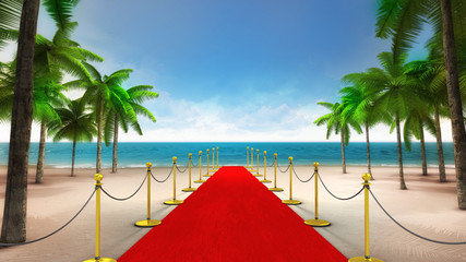 exclusive red carpet on the sandy tropical beach