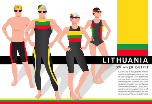 Male and Female Swimmers : Swimmers in National Swimsuits : Vector Illustration