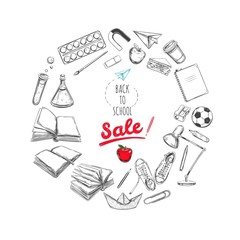 Welcome back to school concept, Vector hand drawn illustration. Chalkboard lettering. Typography. Sketch style