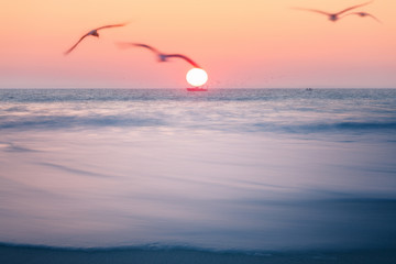 Florida Atlantic ocean beach sunset in soft pastel colors