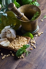 Ingredients for making pesto.