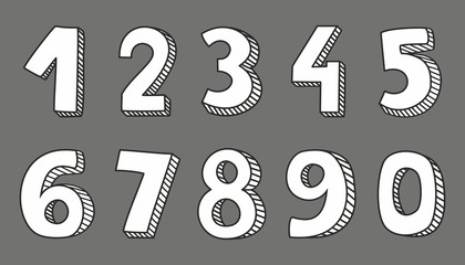 Hand drawn white vector numbers isolated on grey background