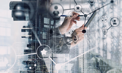 Concept of social connection technologies. Mixed media