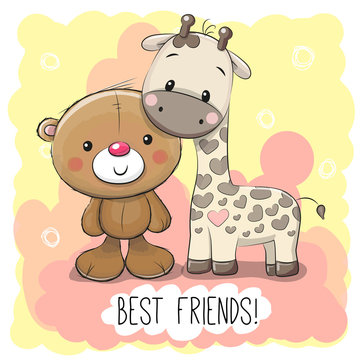 Cute Cartoon Bear and Giraffe