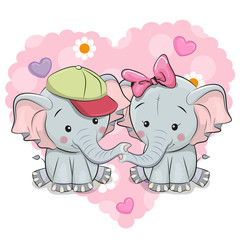 Two Cute Cartoon Elephants