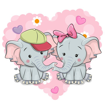 Two Cute Cartoon Elephants