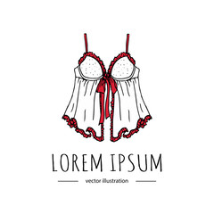 Hand drawn doodle Lingerie icon. Fashion Babydoll feminine vector illustration. Sexy lacy woman underwear symbol collection. Cartoon sketch element: short nightgown, bra, negligee, nightwear 