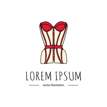 Hand drawn doodle Lingerie icon. Fashion feminine vector illustration. Sexy lacy woman underwear symbol collection. Cartoon sketch element: basque, bra, corset, brassiere, tight,  form-fitting bodice