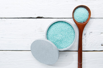 Bath salt on white table