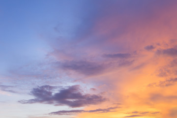 golden sky at dusk with colorful clouds Look beautiful.