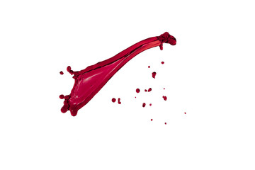 liquid splash red color over white background flying