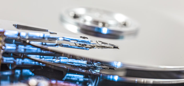 Hard disk from 1980, PC, computer, storage, disc oack, recording head