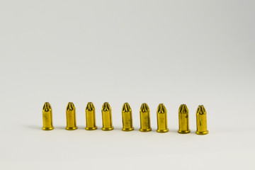 22. ammunition for starting gun on white background