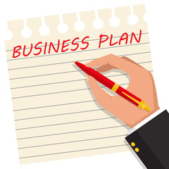 Vector isolated illustration, flat design. Man holds a pen and writes. Pen in hand.