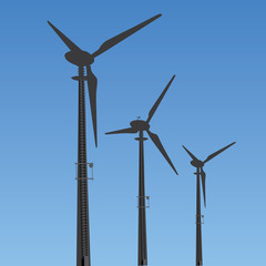 Vector Wind Turbines Silhouette Against The Sky