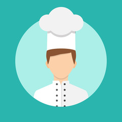 Flat design style. Vector illustration. Chef character, icon isolated on background.