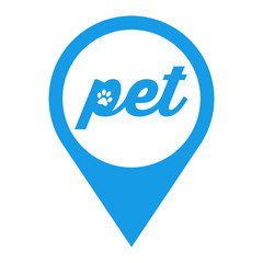 Icono plano localizacion pet con huella gato azul