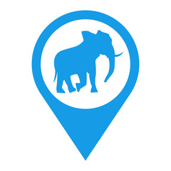 Icono plano localizacion silueta elefante azul