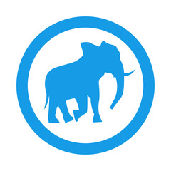 Obraz premium Icono plano silueta elefante en circulo color azul