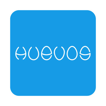 Icono plano tipografia huevos en cuadrado azul