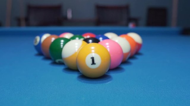 Billiard balls on Blue baize