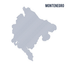 Vector abstract hatched map of Montenegro with oblique lines isolated on a white background.
