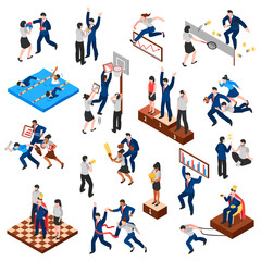 Competitions Of Business Characters Isometric Set