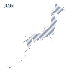 Vector abstract hatched map of Japan with oblique lines isolated on a white background.