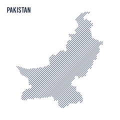 Vector abstract hatched map of Pakistan with oblique lines isolated on a white background.