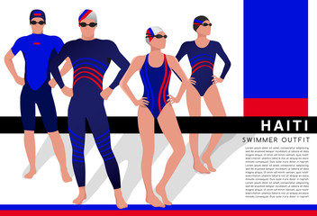 Male and Female Swimmers : Swimmers in National Swimsuits : Vector Illustration