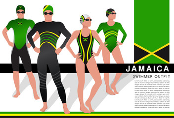 Male and Female Swimmers : Swimmers in National Swimsuits : Vector Illustration