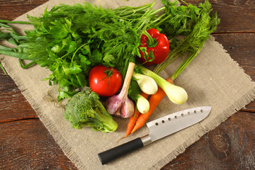 Fresh vegetables on a wooden table. Healthy food. Diet