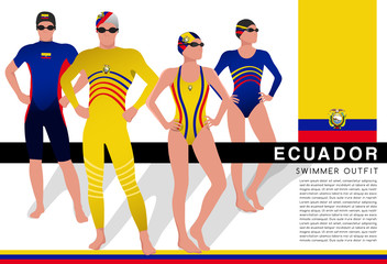 Male and Female Swimmers : Swimmers in National Swimsuits : Vector Illustration