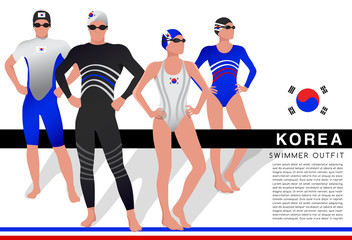 Fototapeta na wymiar Male and Female Swimmers : Swimmers in National Swimsuits : Vector Illustration