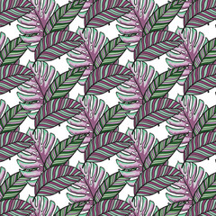 Vector tropical leaves seamless pattern. Hand painted illustration background