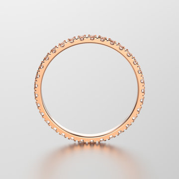3D illustration red gold eternity band ring with diamond with reflection
