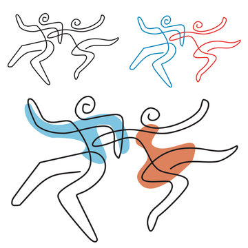 Dancing couple line art.
A temperamental dance couple, line art stylized. Vector available.