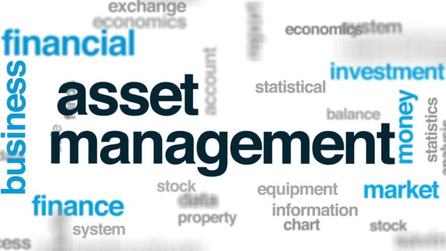 Asset management animated word cloud, text design animation.