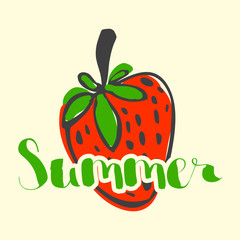 letters with Strawberry on cream background