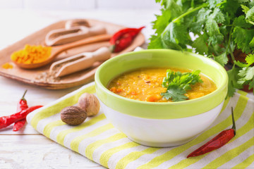 Masoor dal - Indian lentil cream soup. Curry Hyderabadi Khatti