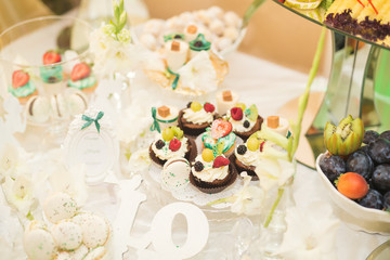 Buffet with a variety of delicious sweets, food ideas, celebration
