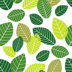 Seamless green background with decorative leaves. Textile rapport.