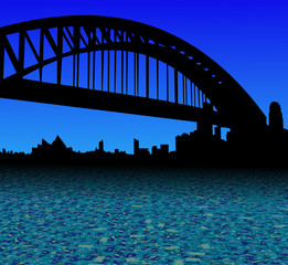 Sydney skyline with abstract dollar currency foreground illustration