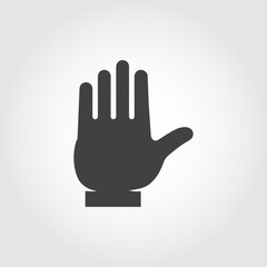 Open human palm label in flat style. Hand of help concept. human wrist black icon. Graphic logo for site interfaces, mobile appls, games and other projects. Vector illustration