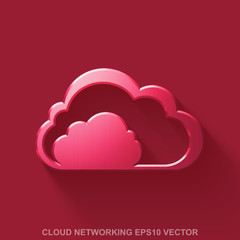Flat metallic cloud networking 3D icon. Red Glossy Metal Cloud on Red background. EPS 10, vector.