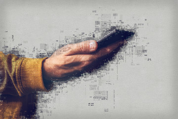 Hand with smartphone, e-news concept