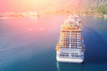 Top view of a beautiful cruise liner in the sunlight