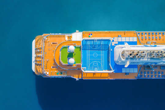 Sports grounds on board cruise ship, top view