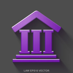 Flat metallic law 3D icon. Purple Glossy Metal Courthouse on Gray background. EPS 10, vector.