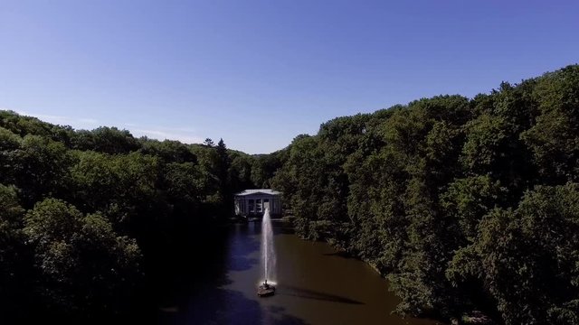 Aerial view of the national dendrological park Sofiyivka. View of the Snake Fountain and Flora Pavilion